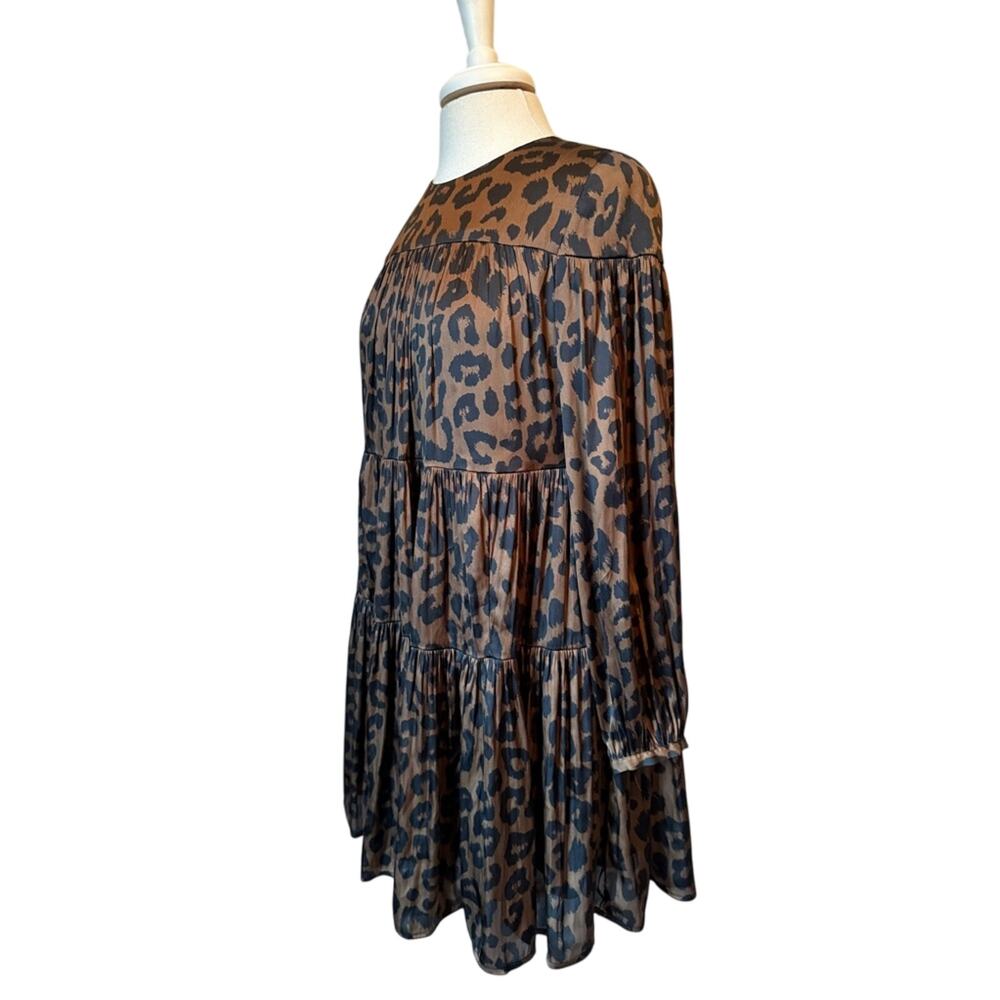 Banana Republic Women's XS Boho Chic Satin Leopard Ruffle‎ Balloon Sleeve Dress